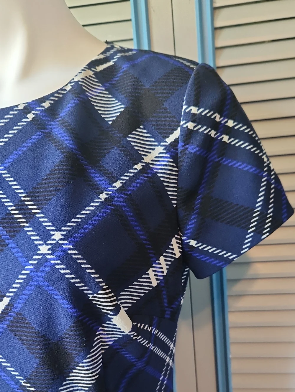 Vince Camuto Navy Plaid Fit & Flare Dress - Picture 5 of 10